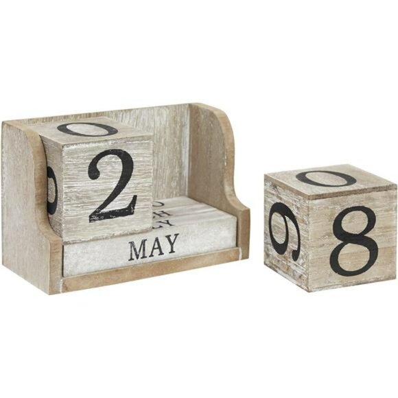 Wooden Perpetual Block Calendar Desk Rustic Farmhouse Decor Office Classroom Dis - Picture 6 of 7